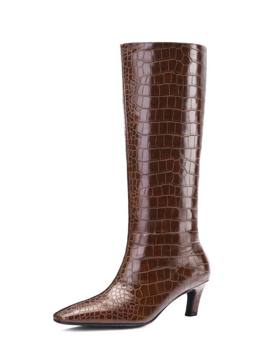 Extended Calf Knee High Brown Leather Boots Croc
